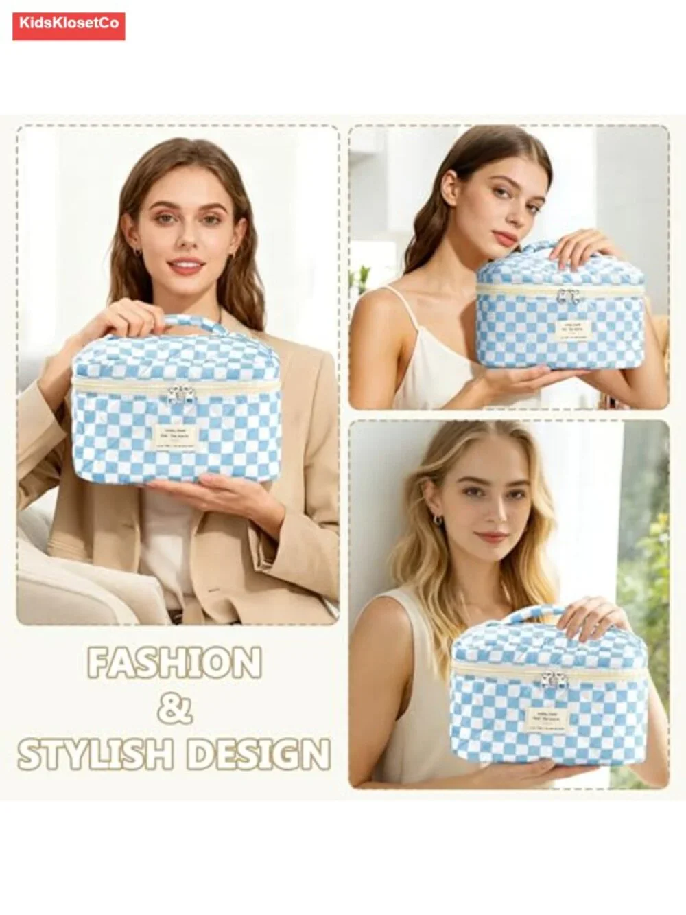 Quilted Cotton Makeup Bag - Large Travel Toiletry Organizer for Women